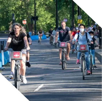 Cyclists using the new expanded cycle lines